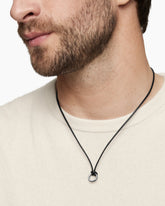 Circle Amulet Necklace in Sterling Silver and Black Wax Cord, 1.7mm